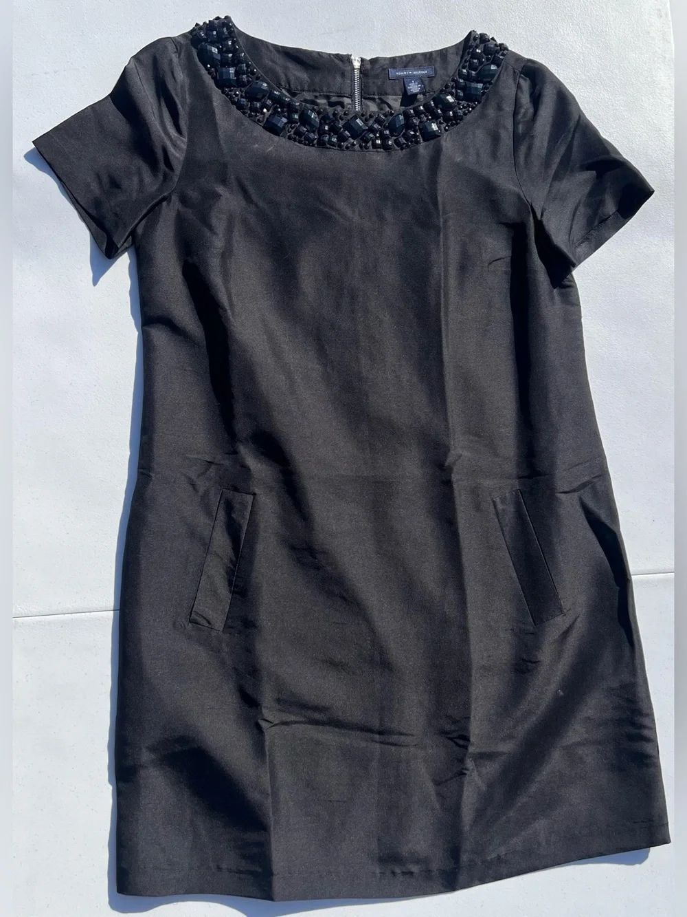 Tommy Hilfiger Black Beaded-Neck Shift Mini Dress